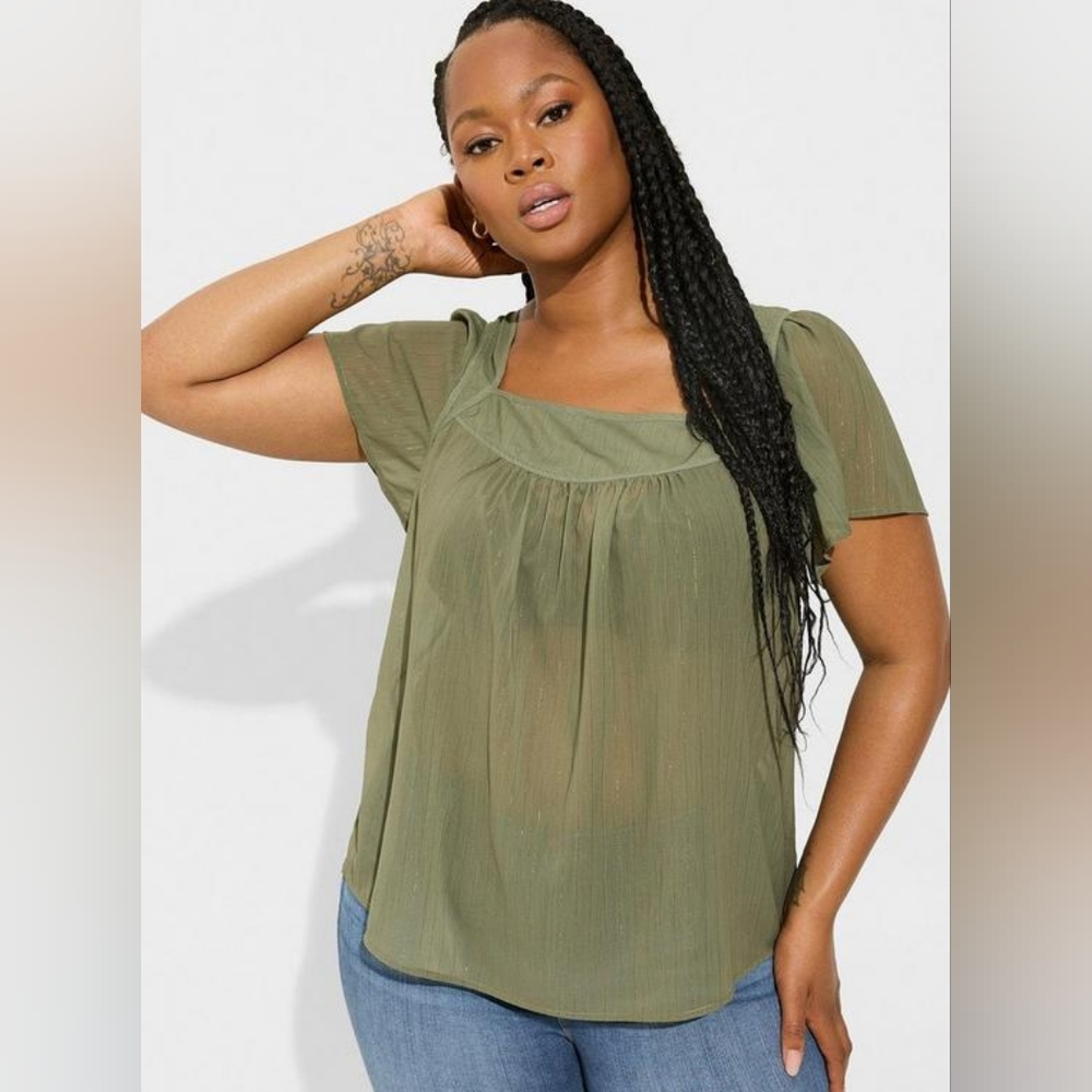 NWT TORRID Crinkle Chiffon Flutter Sleeve Top - sz 2  2X
